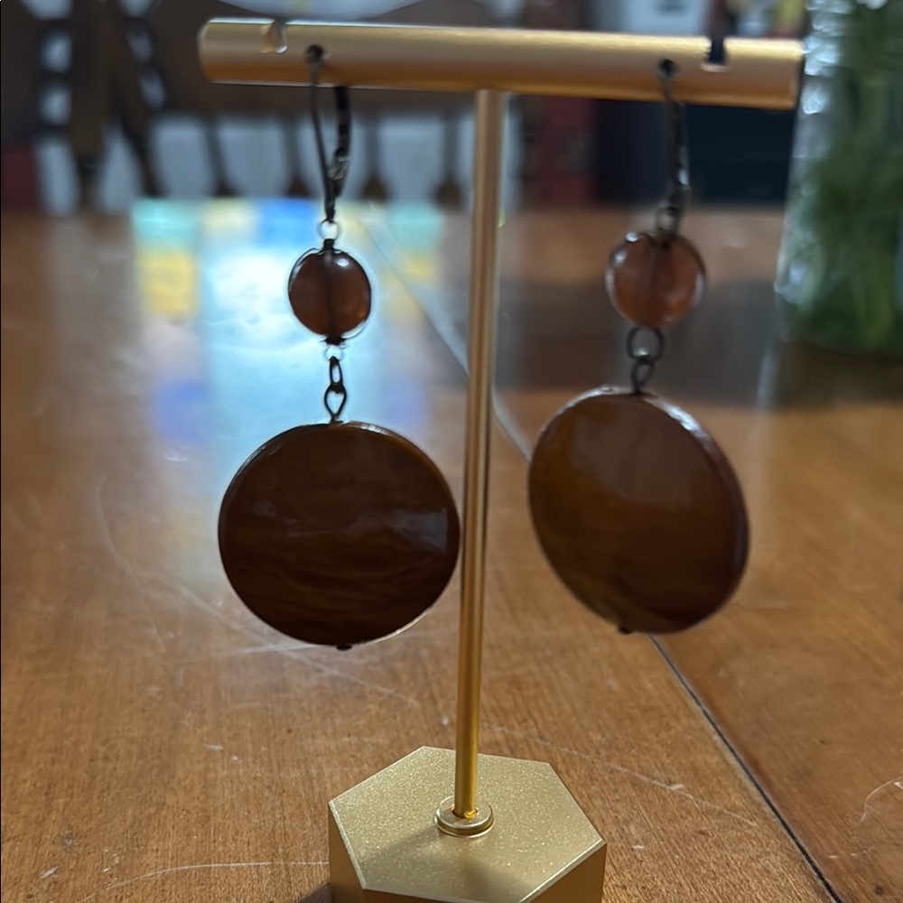 Wood and bead Dangle Earrings